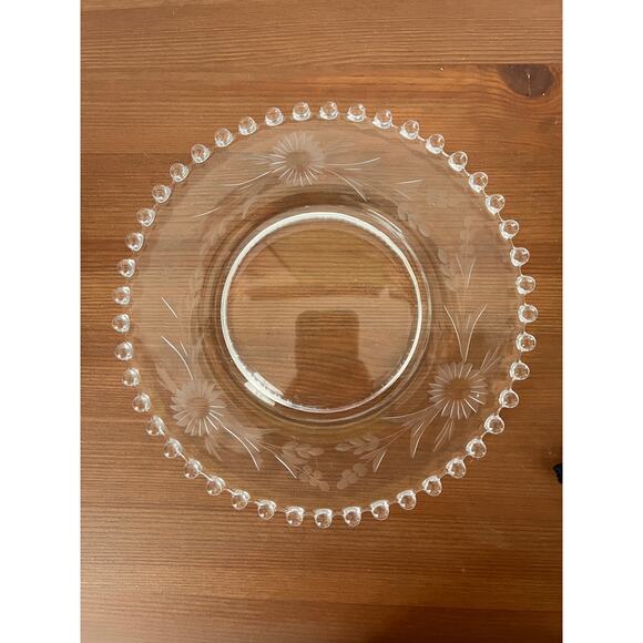 Candlewick Floral Etched Salad Plate Vintage Glass Hobnail Edge 8 inch - Picture 1 of 8